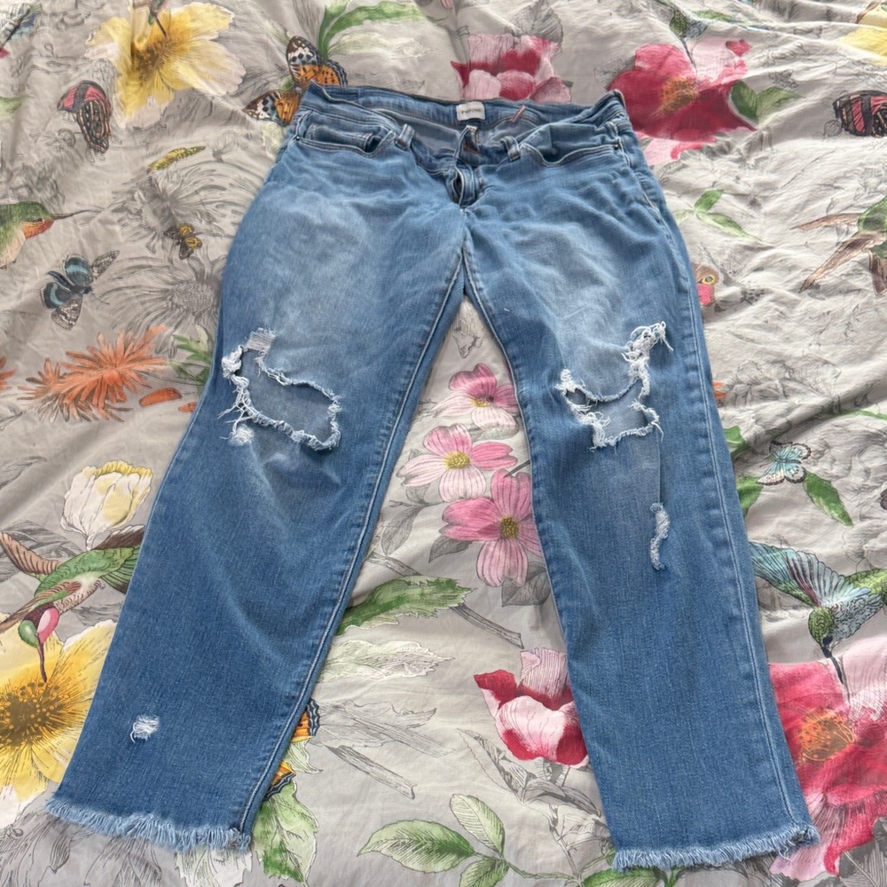 Classic Blue Distressed Straight Leg Jeans
